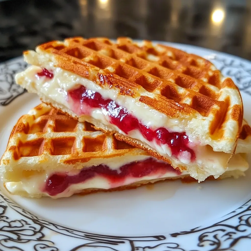 Sandwich sucré aux gaufres grillées et fromage