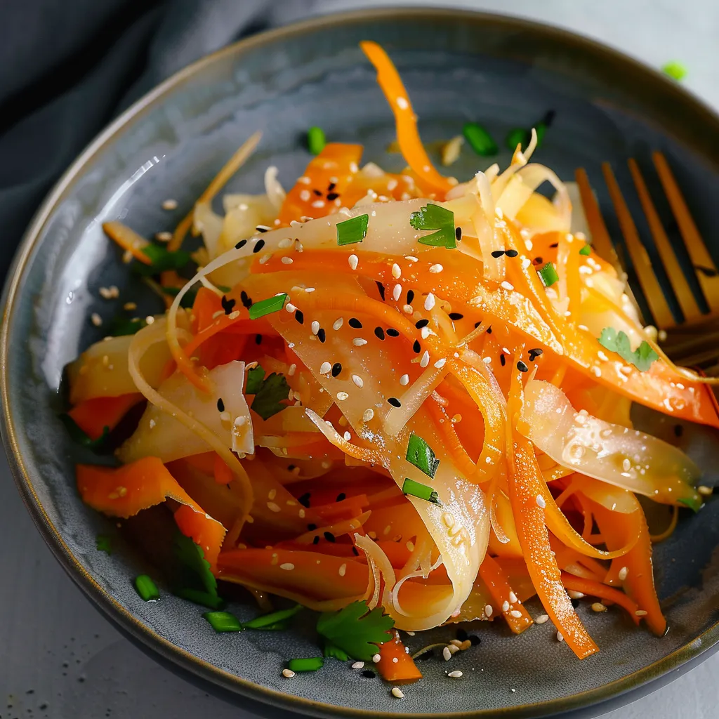 Fraîche préparation daikon carotte au gingembre