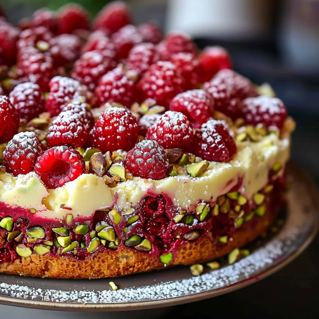 Gâteau gourmand pour les amateurs de pistache et framboise