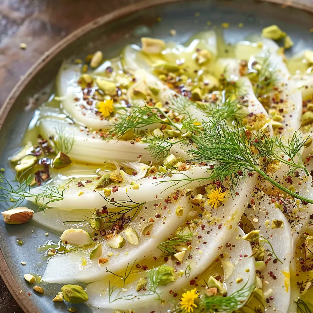 Carpaccio de fenouil, sumac et pistaches facile et raffiné