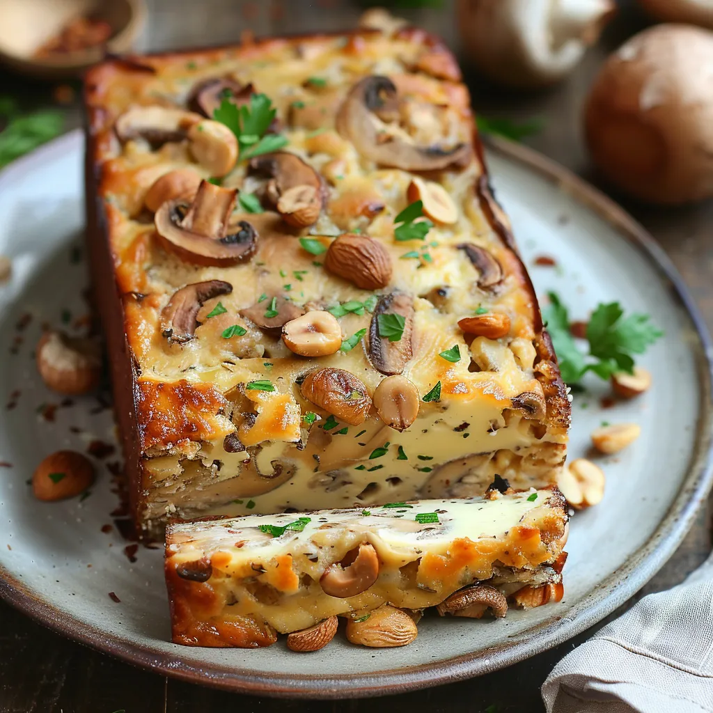 Délicieux cake aux champignons, comté et noisettes