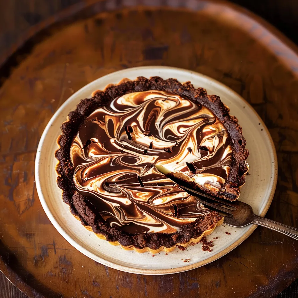 Tarte brownie marbrée au caramel et fromage doux