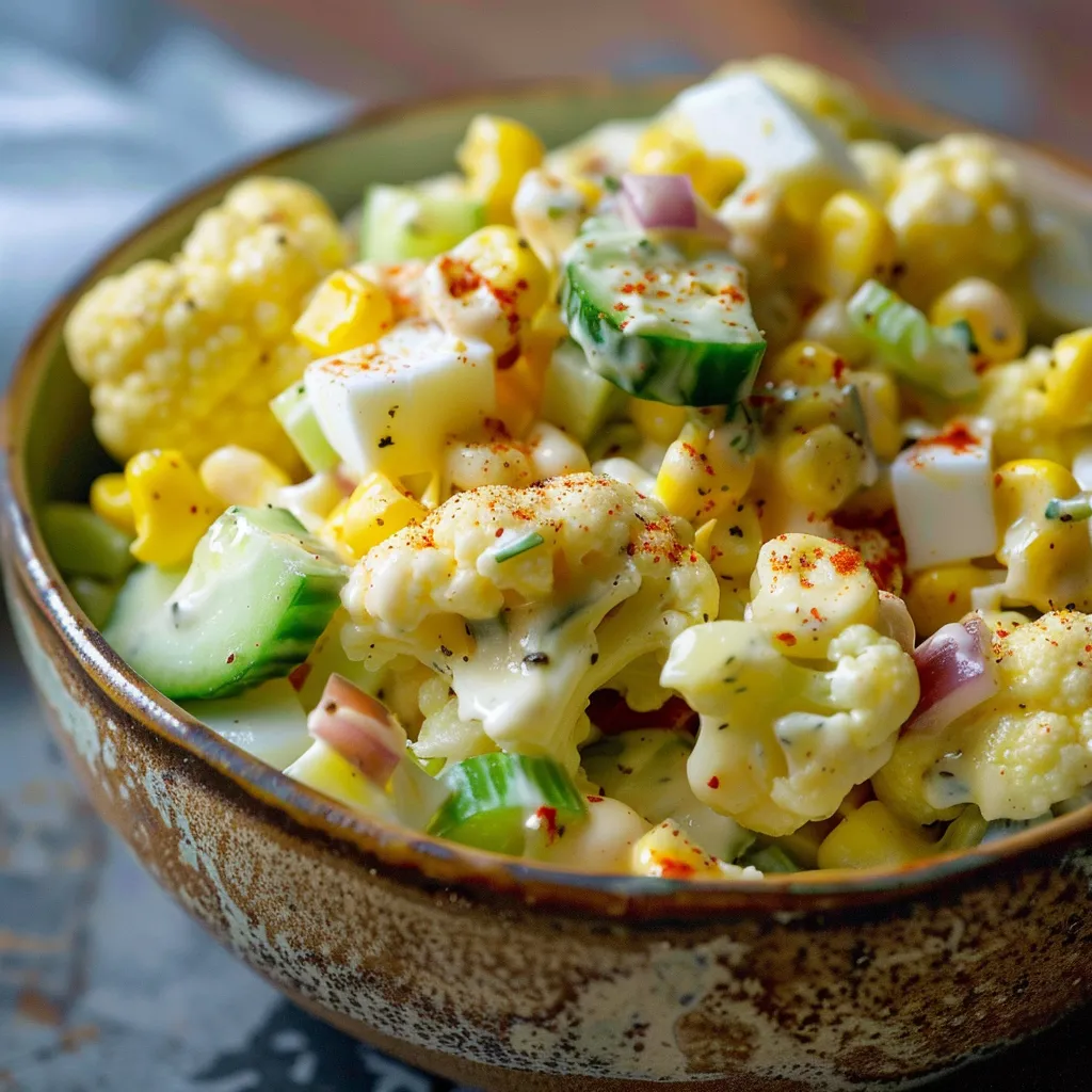 Salade croquante de chou-fleur, maïs et concombre