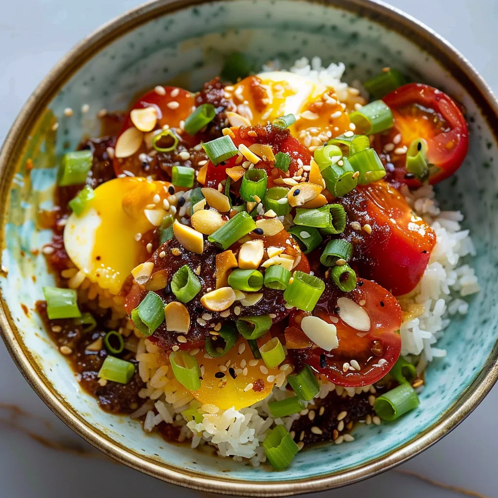 Délices de tomates au tamari et riz croquant fait maison