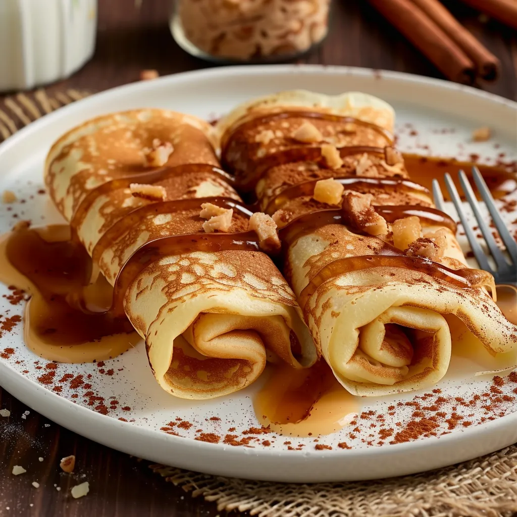 Crêpes protéinées saveur cannelle roulées