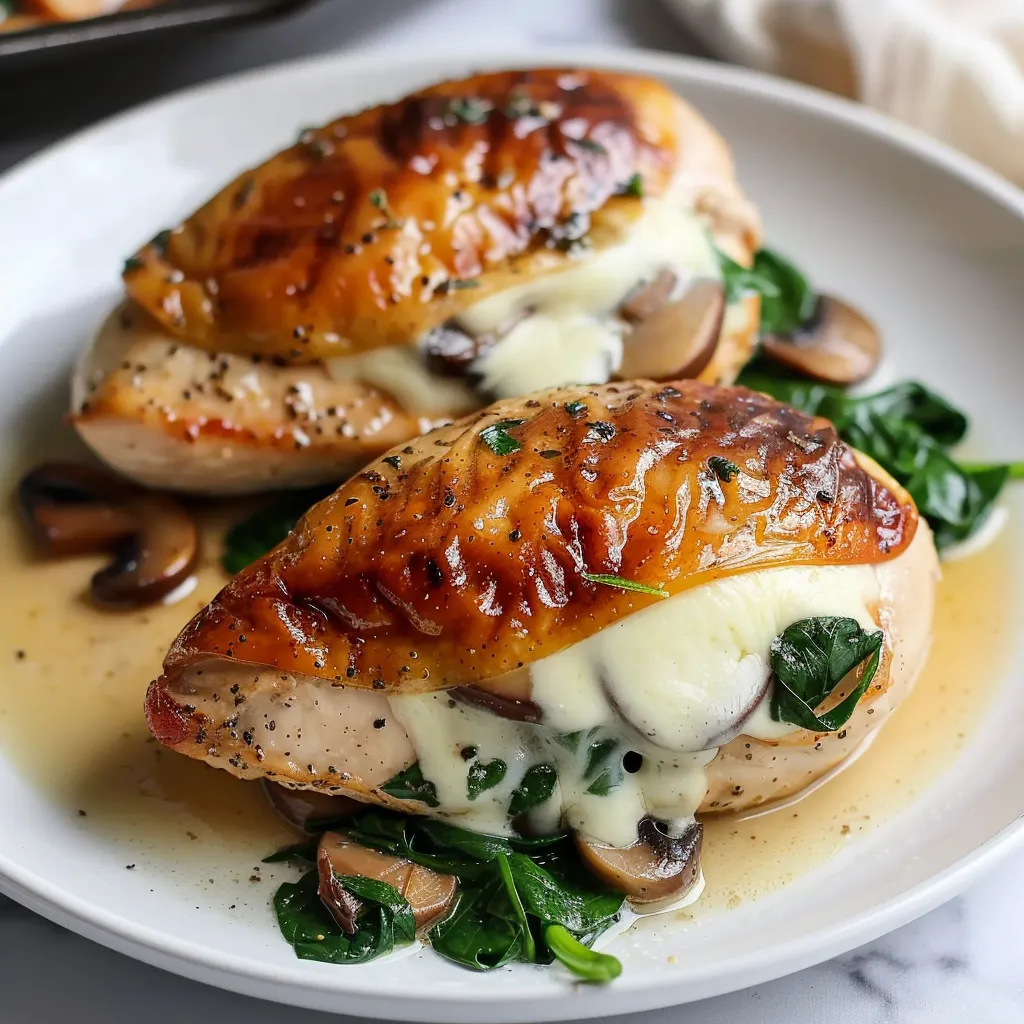 Poulet farci aux champignons et épinards