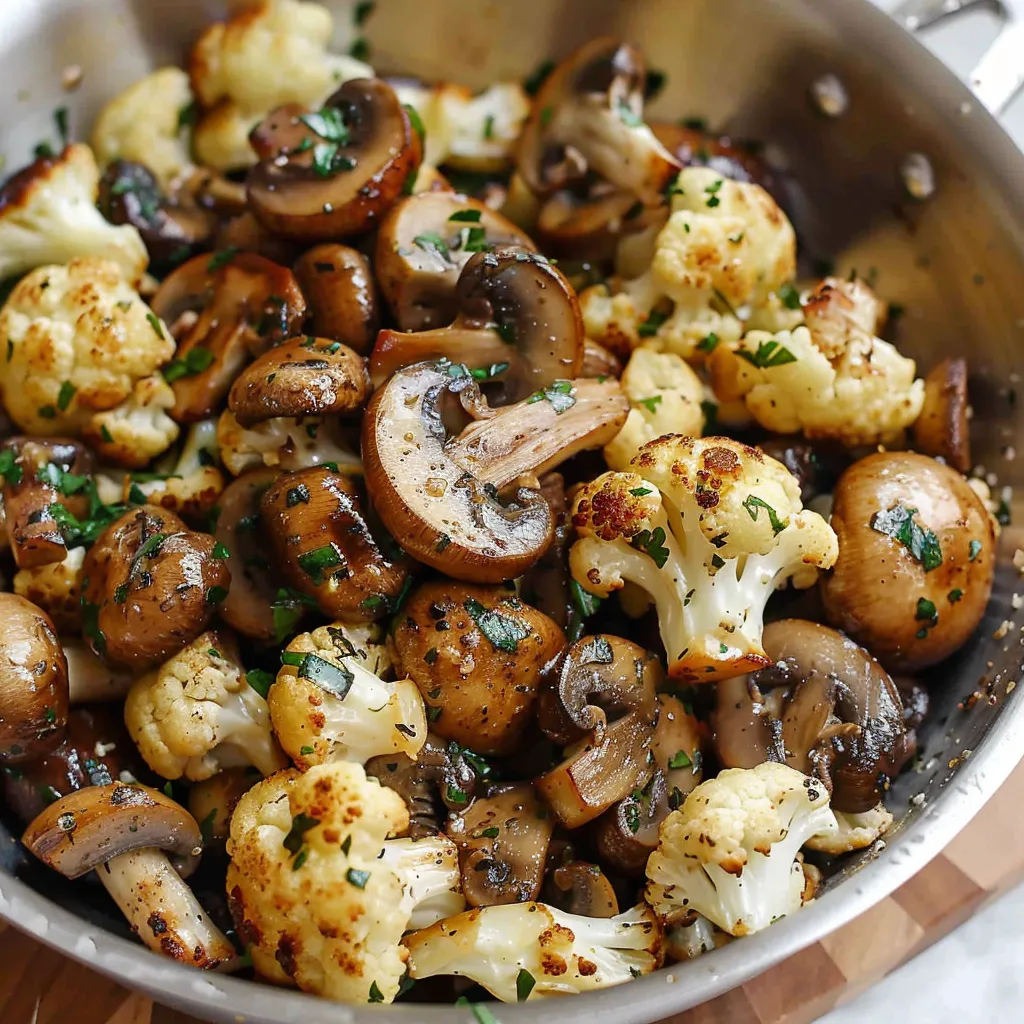 Chou-fleur et champignons à l'ail sautés en poêle