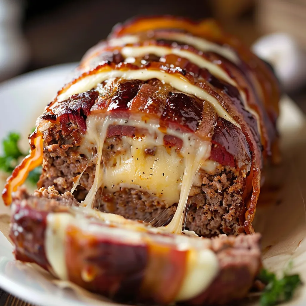 Pain de viande garni de fromage avec bacon croustillant