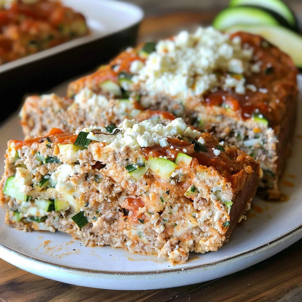 Pain de viande gourmand à la dinde, courgette, et fromage feta