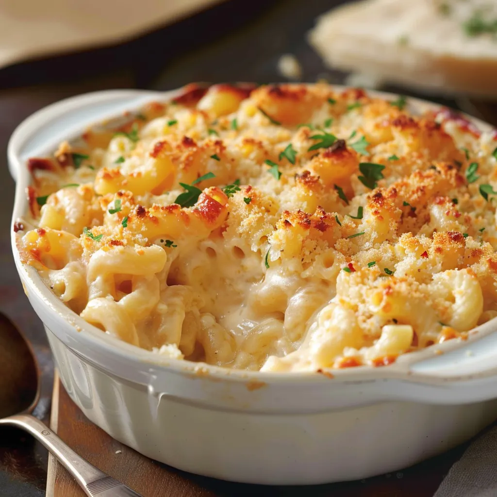 Gratin de macaronis avec fromage fondu et délicieux