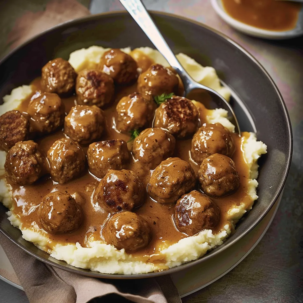 Boulettes à la sauce brune et purée de céleri