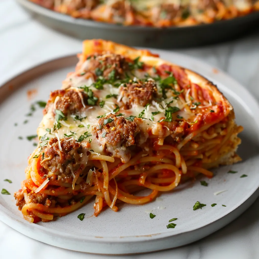 Fusion pizza-spaghetti garnie de boulettes maison fondantes