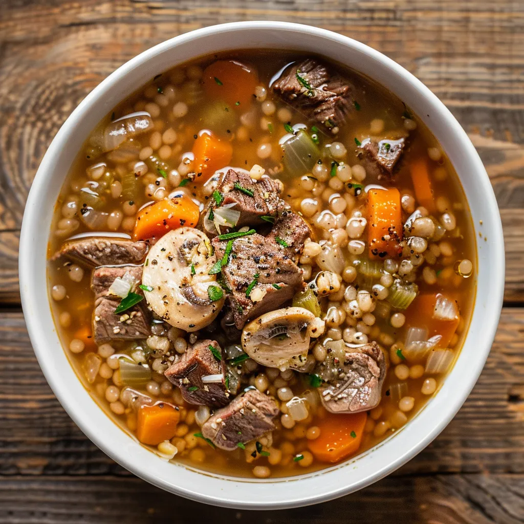 Soupe réconfortante avec orge et bœuf