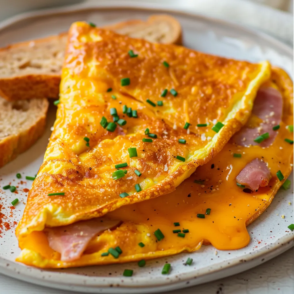 Une omelette au jambon et fromage parfaite