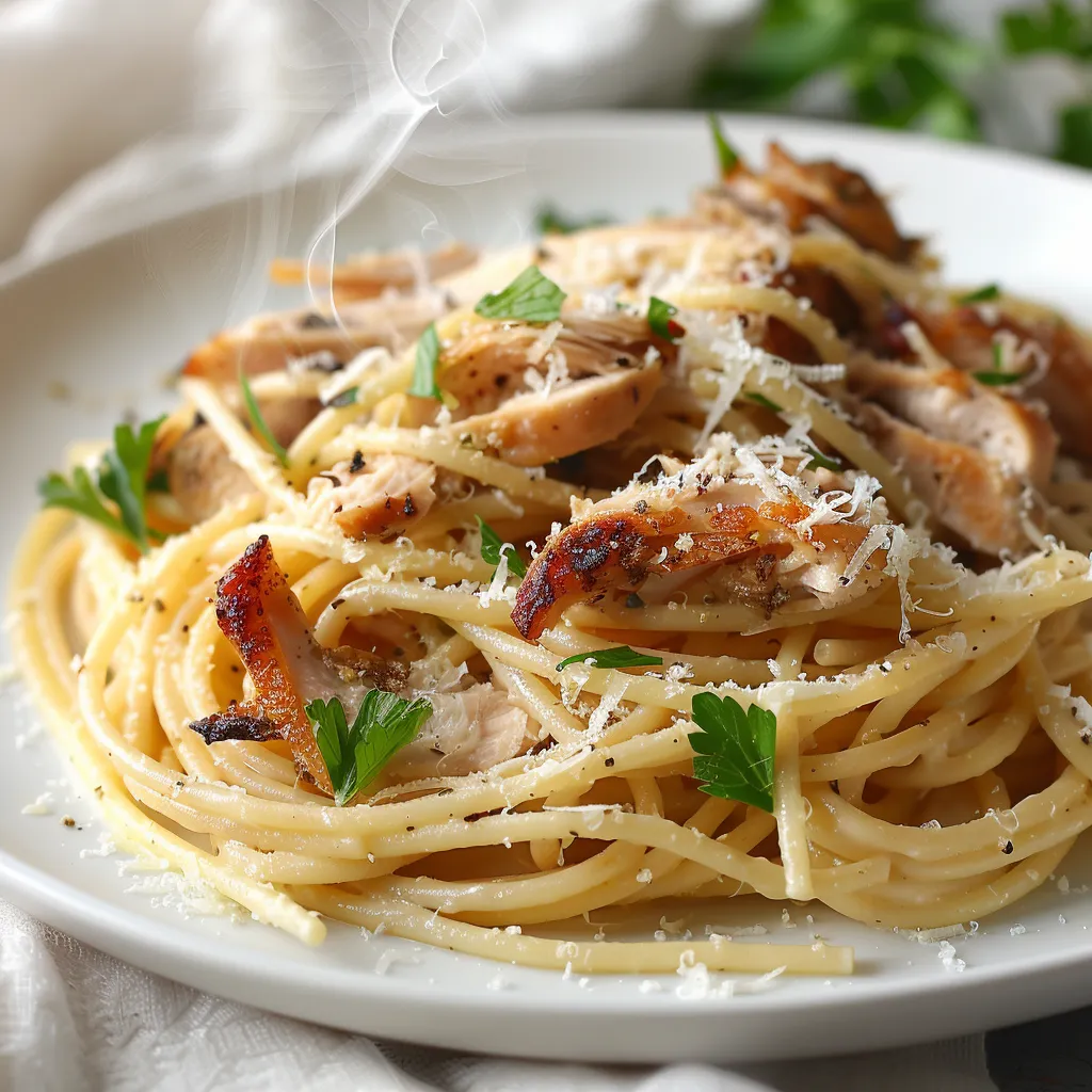 Délicieuses pâtes au poulet effiloché