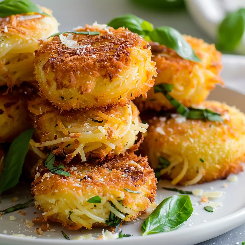 Galettes de spaghettis dorées au basilic