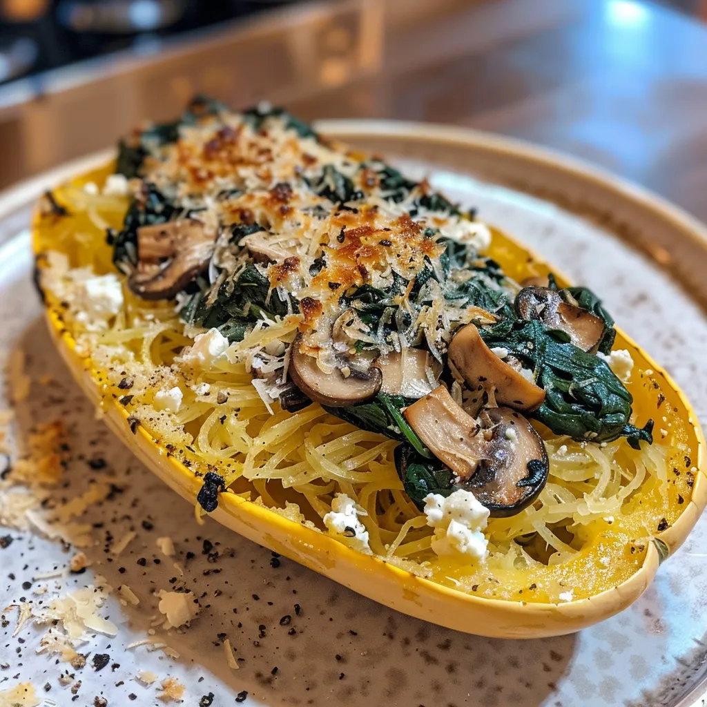 Courge spaghetti farcie gourmande aux épinards et fromage