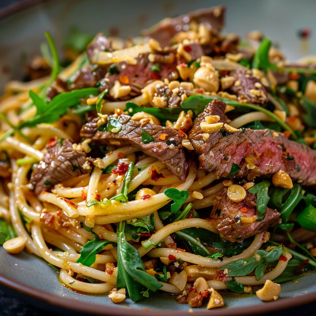 Spaghettis bœuf cacahuètes