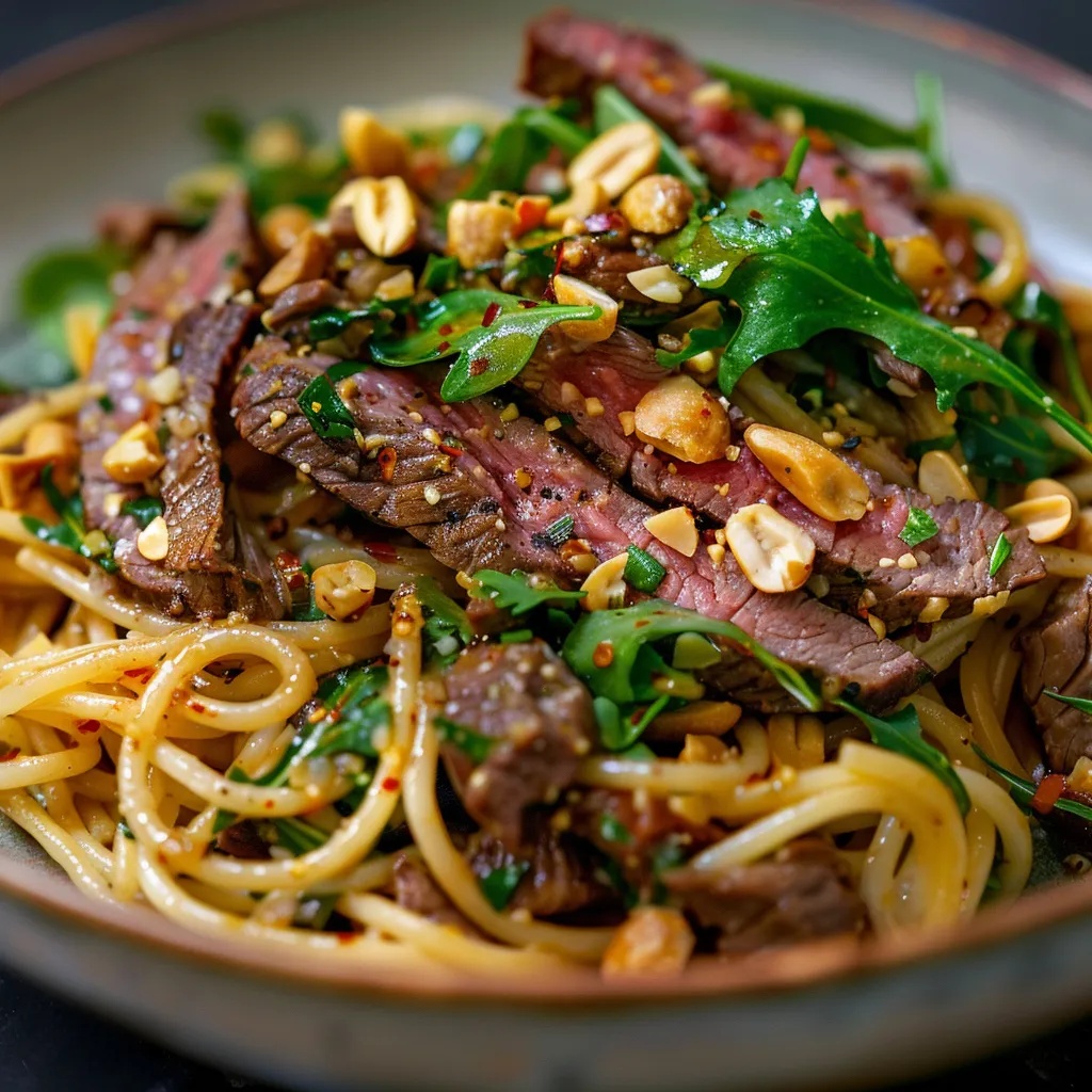 Préparez des spaghettis sautés au bœuf et aux cacahuètes
