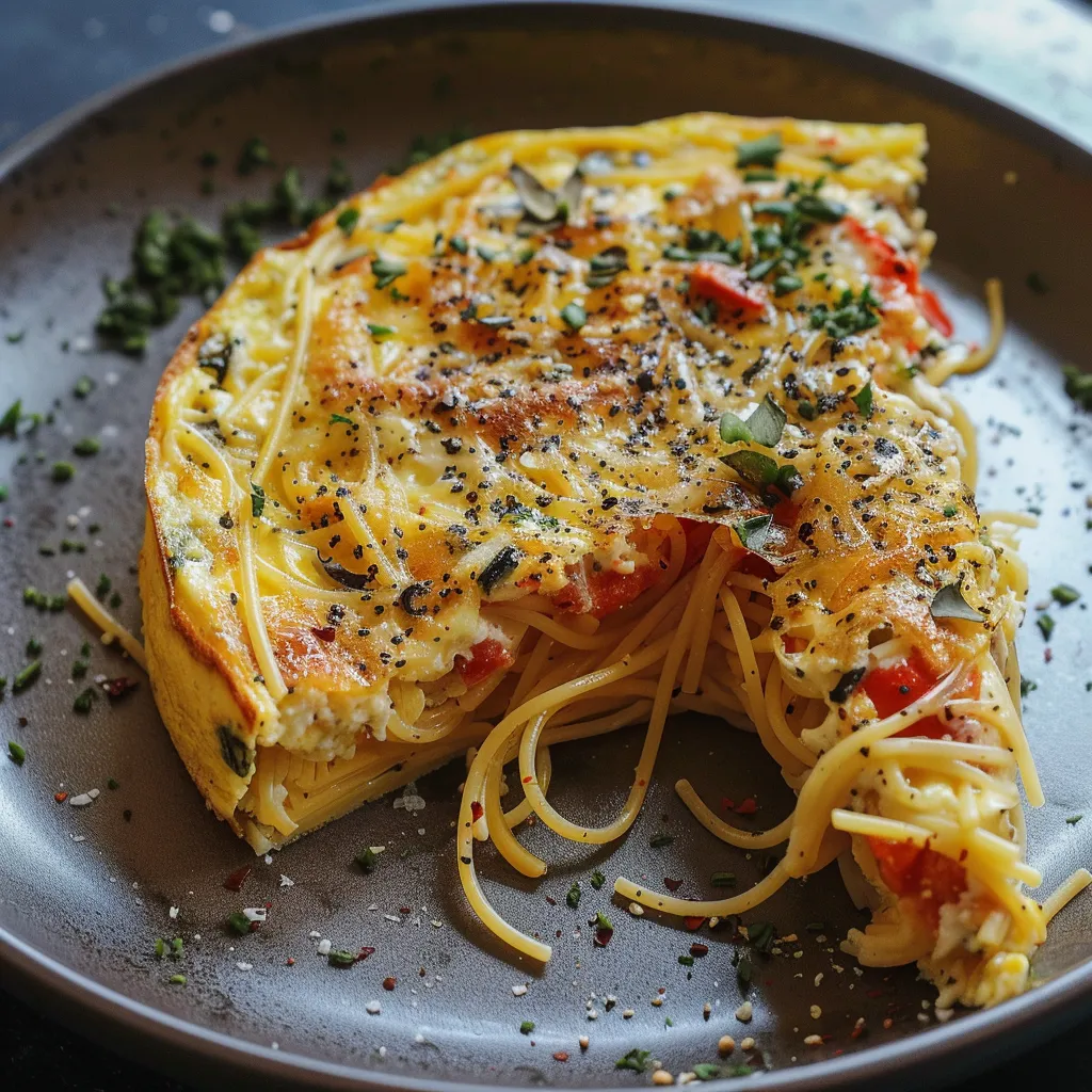 Spaghettis frittata avec œufs et olive