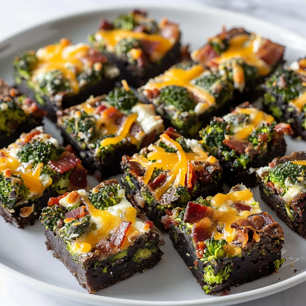 Brownie salé au brocoli et chèvre avec lardons