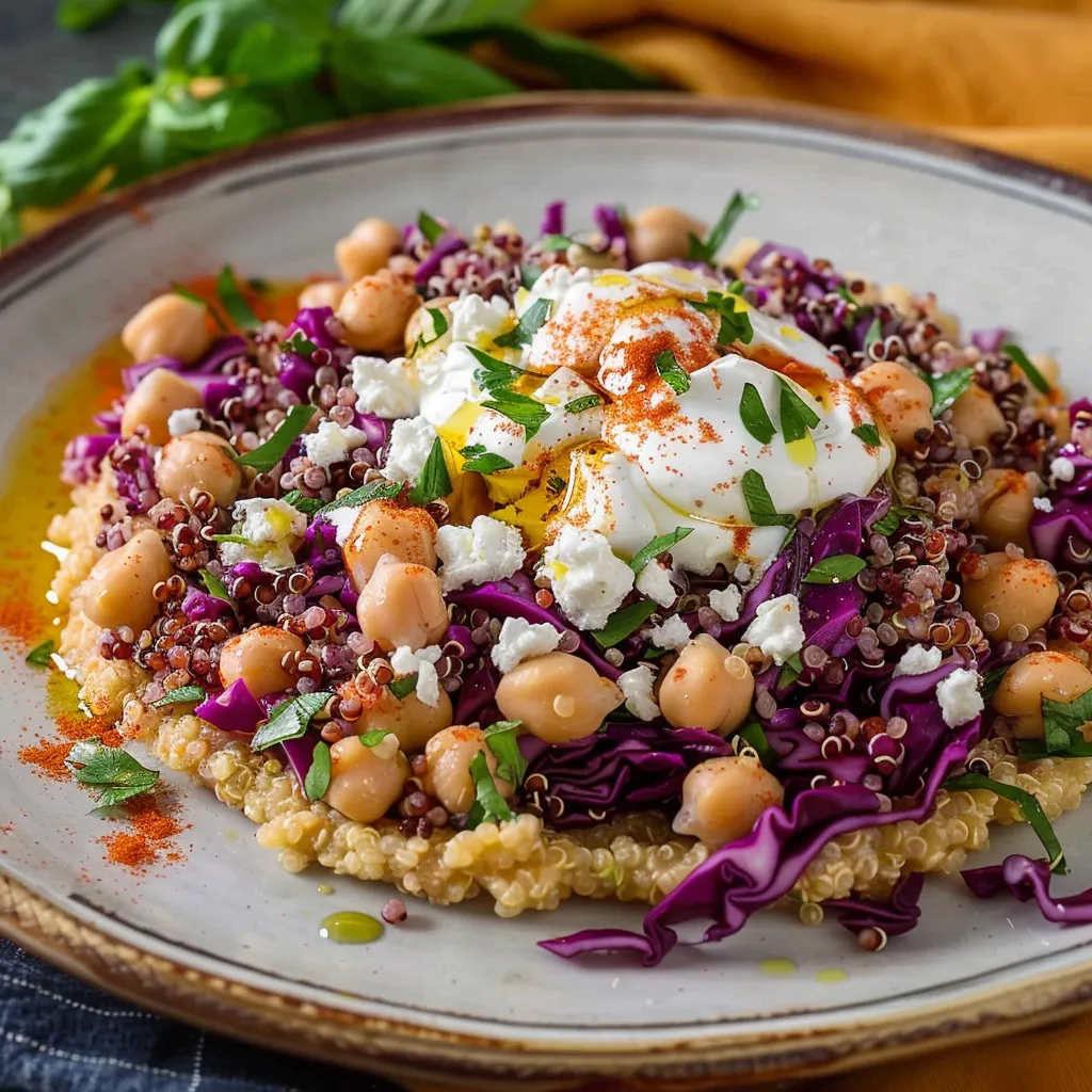 Salade de quinoa croquante au chou rouge et feta