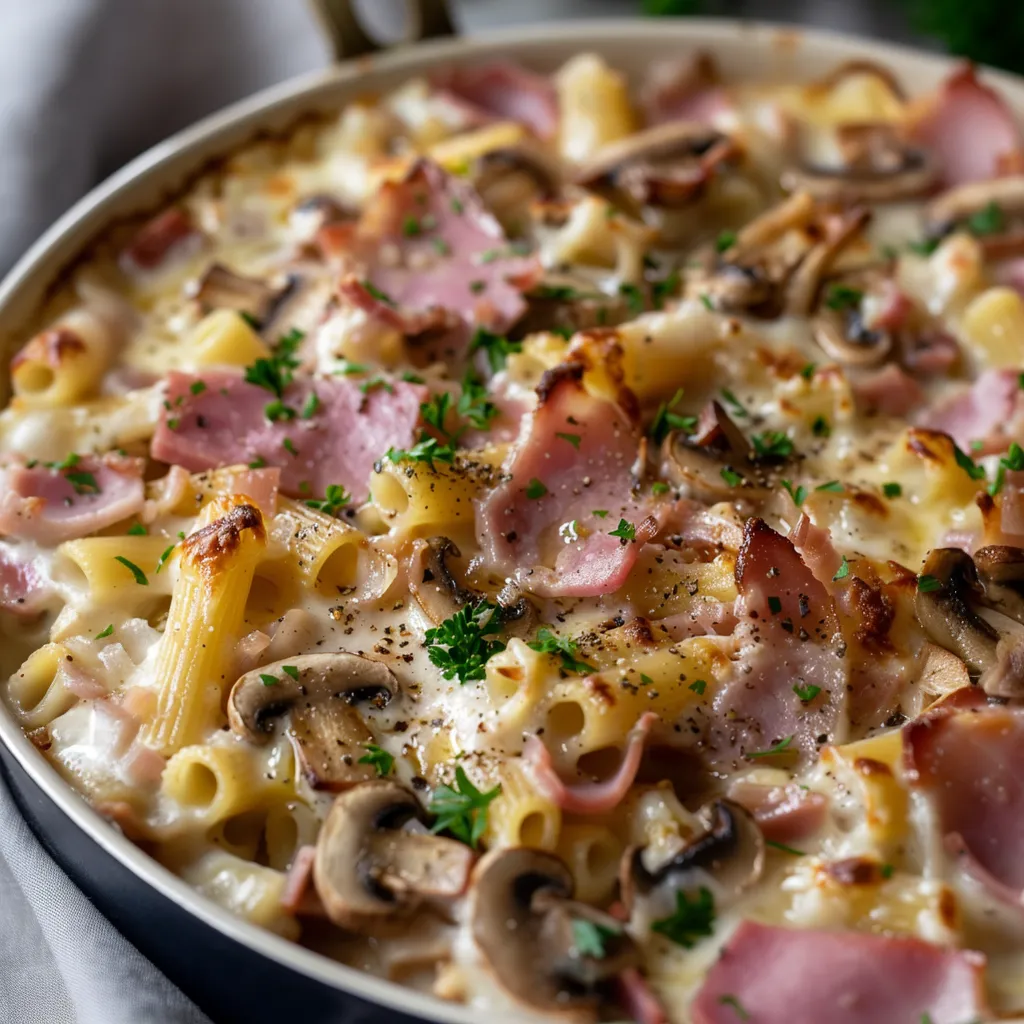 Gratin généreux aux pâtes et jambon