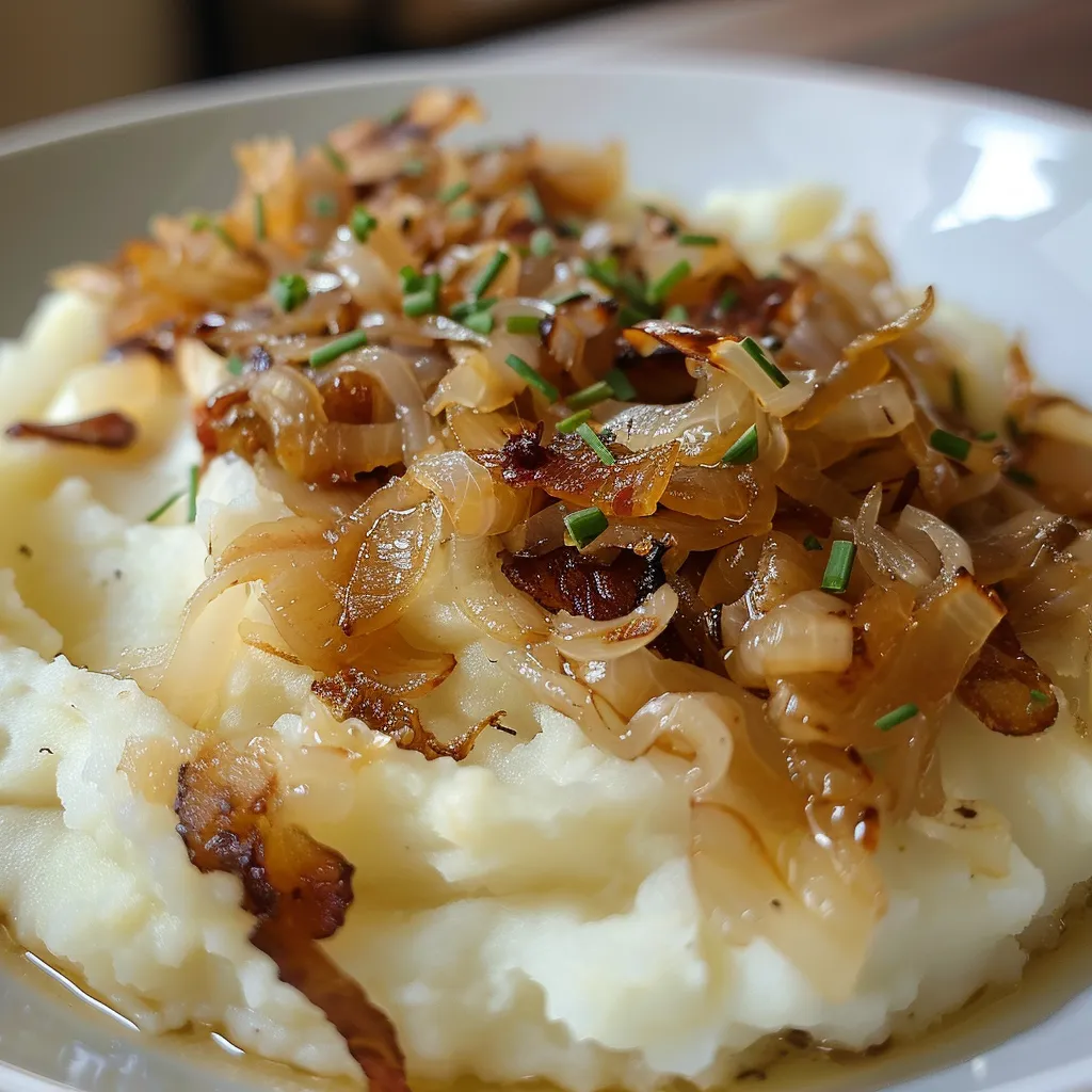 Délicieuse purée avec lardons caramélisés