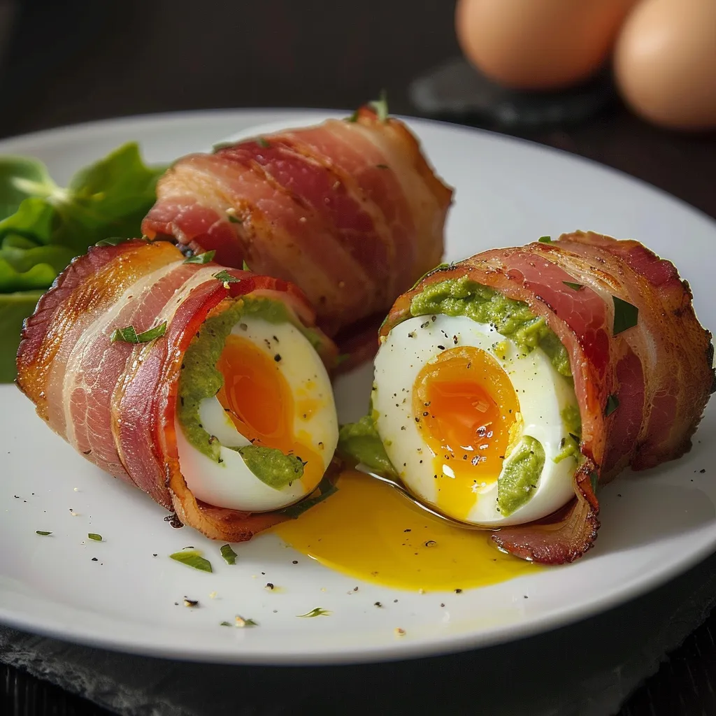 Avocat surprise garni d'œuf et lard