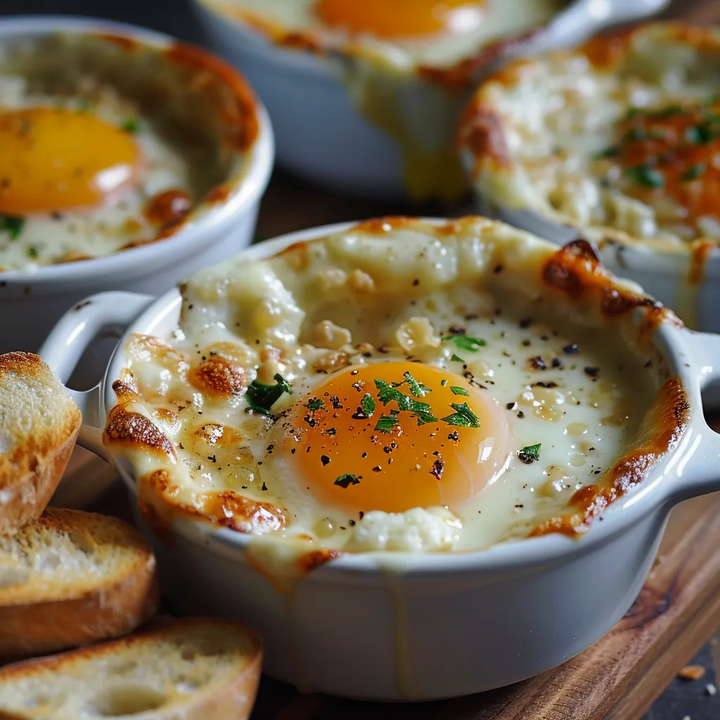 Oeuf cocotte au poulet et fromage