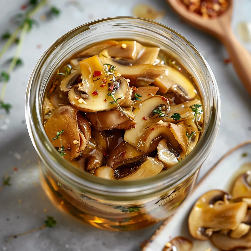 Champignons marinés miel thym