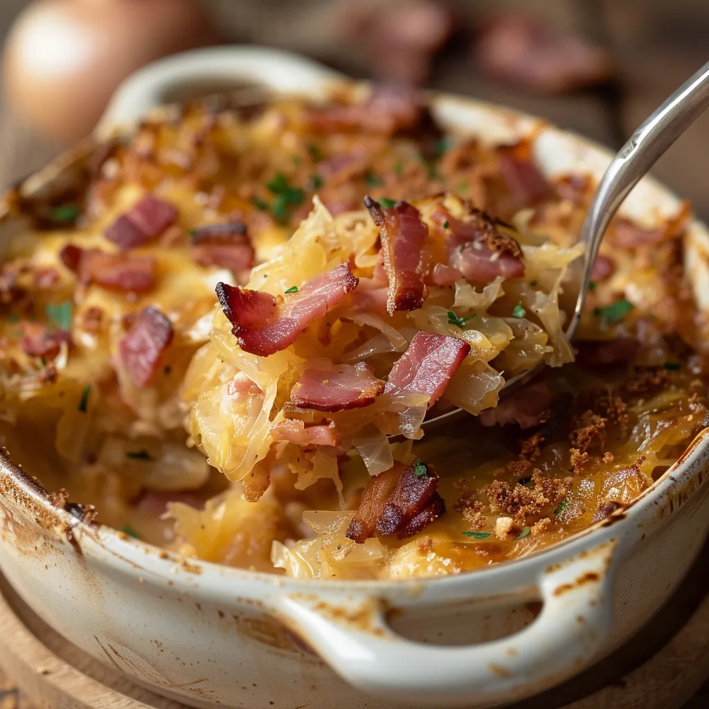 Gratin gourmand à la choucroute et au bacon