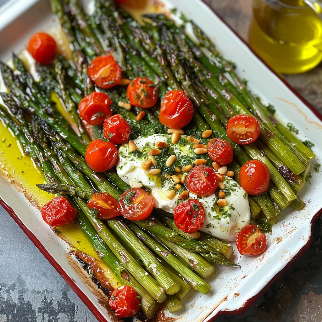Délicieuses asperges et tomates rôties au four
