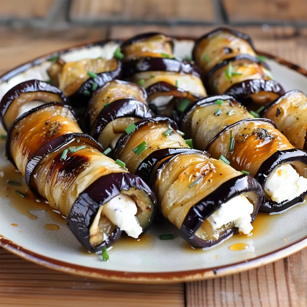 Aubergines roulées au fromage et miel