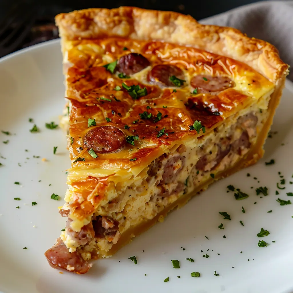Délicieuse quiche aux saucisses de Strasbourg sur pâte feuilletée