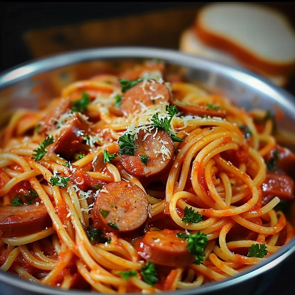 Spaghetti aux saucisses et parmesan