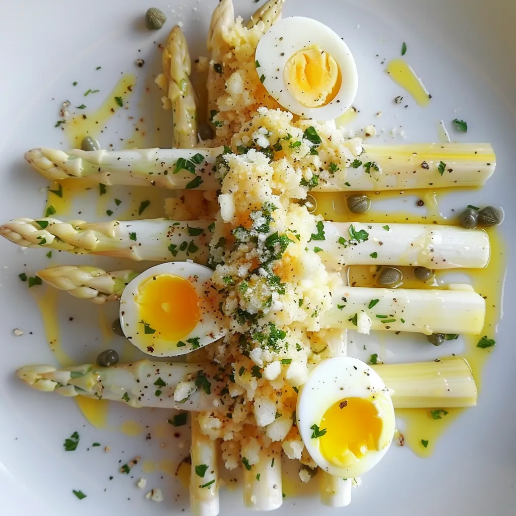 Asperges blanches et oeufs façon mimosa par Hélène Darroze