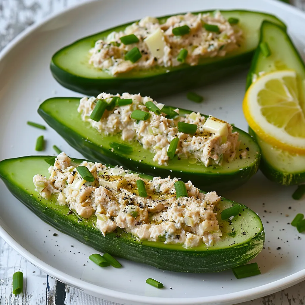 Délicieux concombre farci au thon naturel et ciboulette