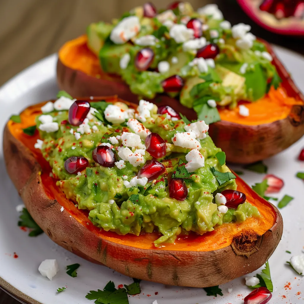Patates douces garnies de guacamole et feta fraîche
