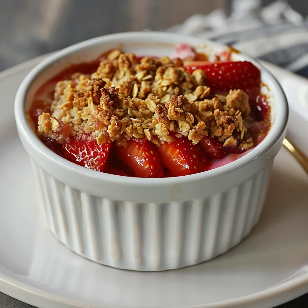 Dessert aux fraises avec topping croustillant