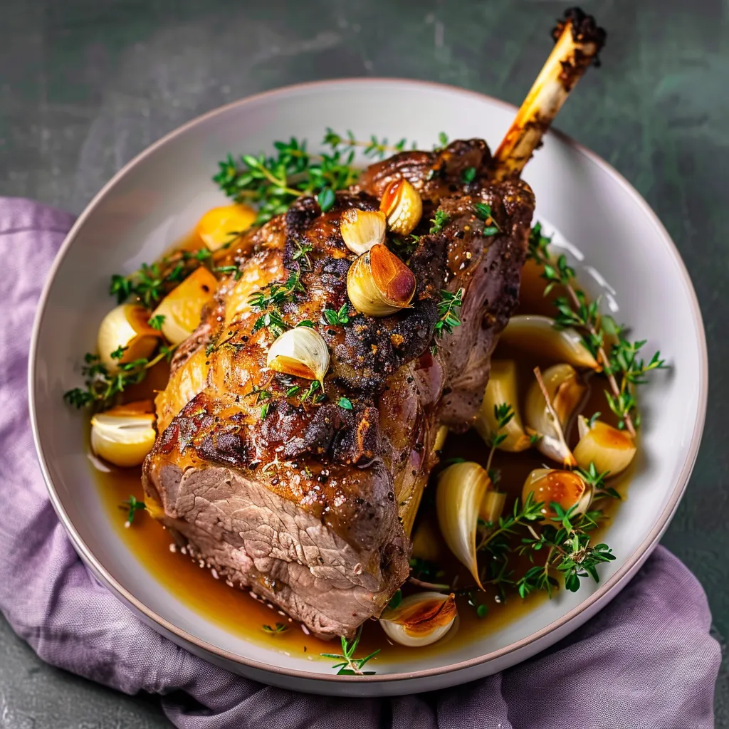 Gigot d'agneau rôti à l'ail gourmand et tendre