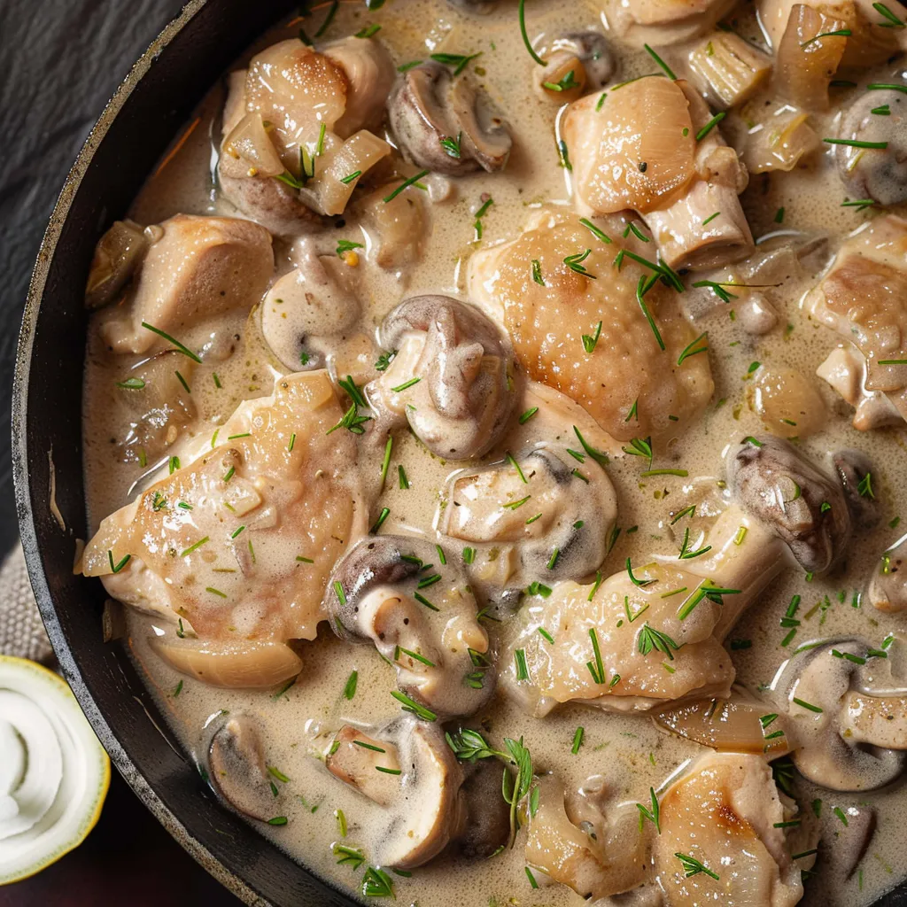 Mijoté appétissant de poulet avec champignons
