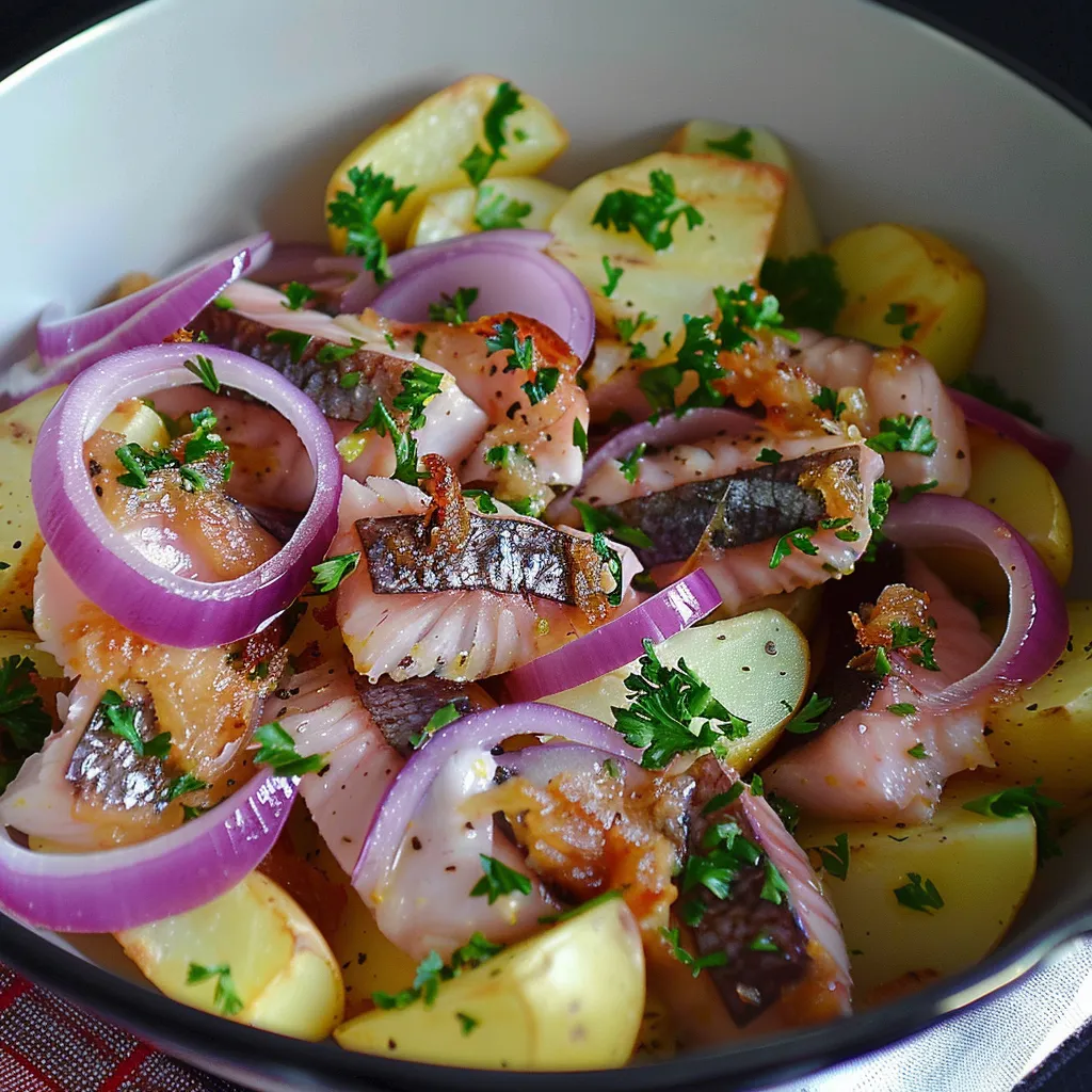 Harengs fumés avec pommes de terre tièdes et touche provençale