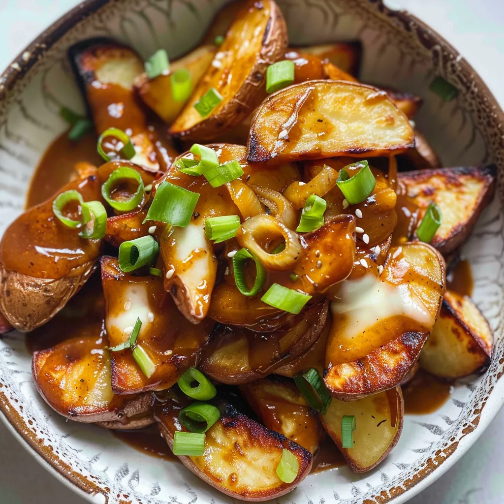 Poutine végétarienne avec halloumi grillé et sauce délicieuse