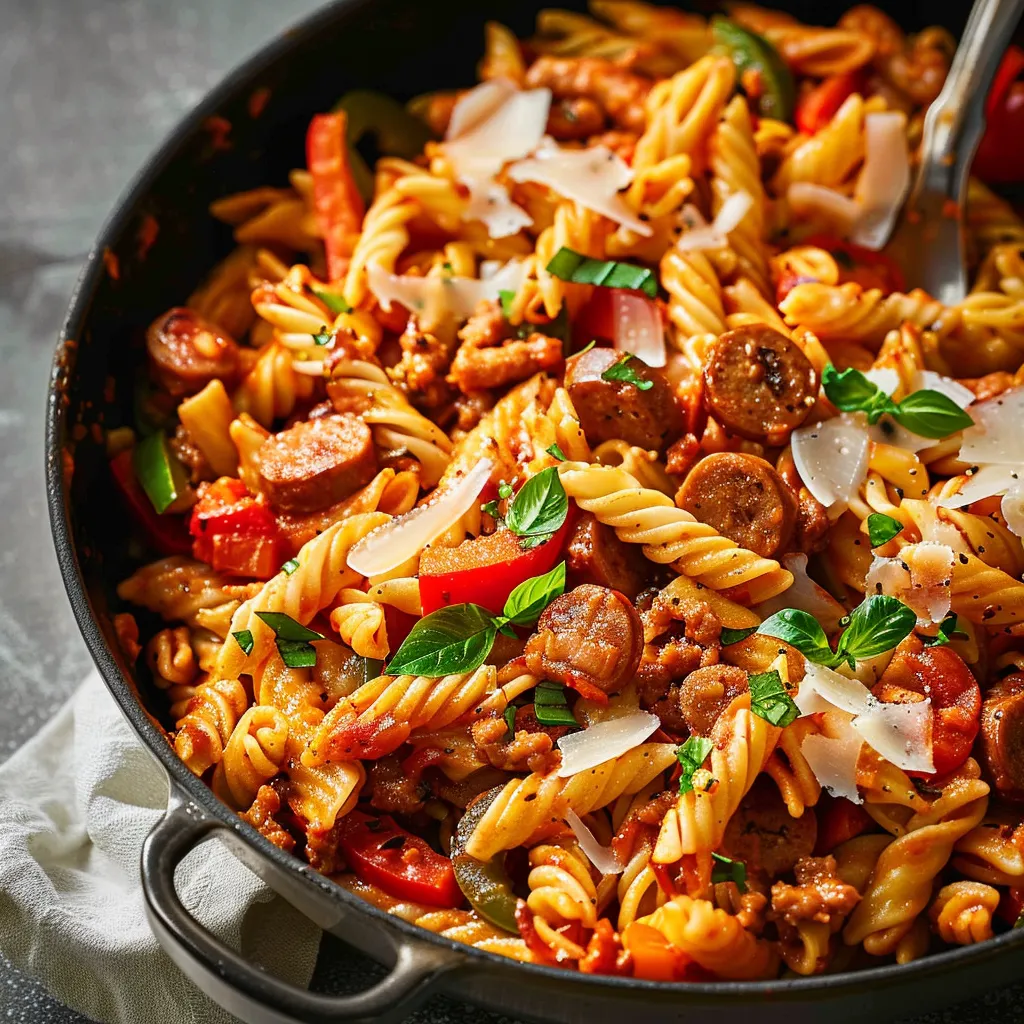 Pâtes italiennes avec poivrons et mozzarella