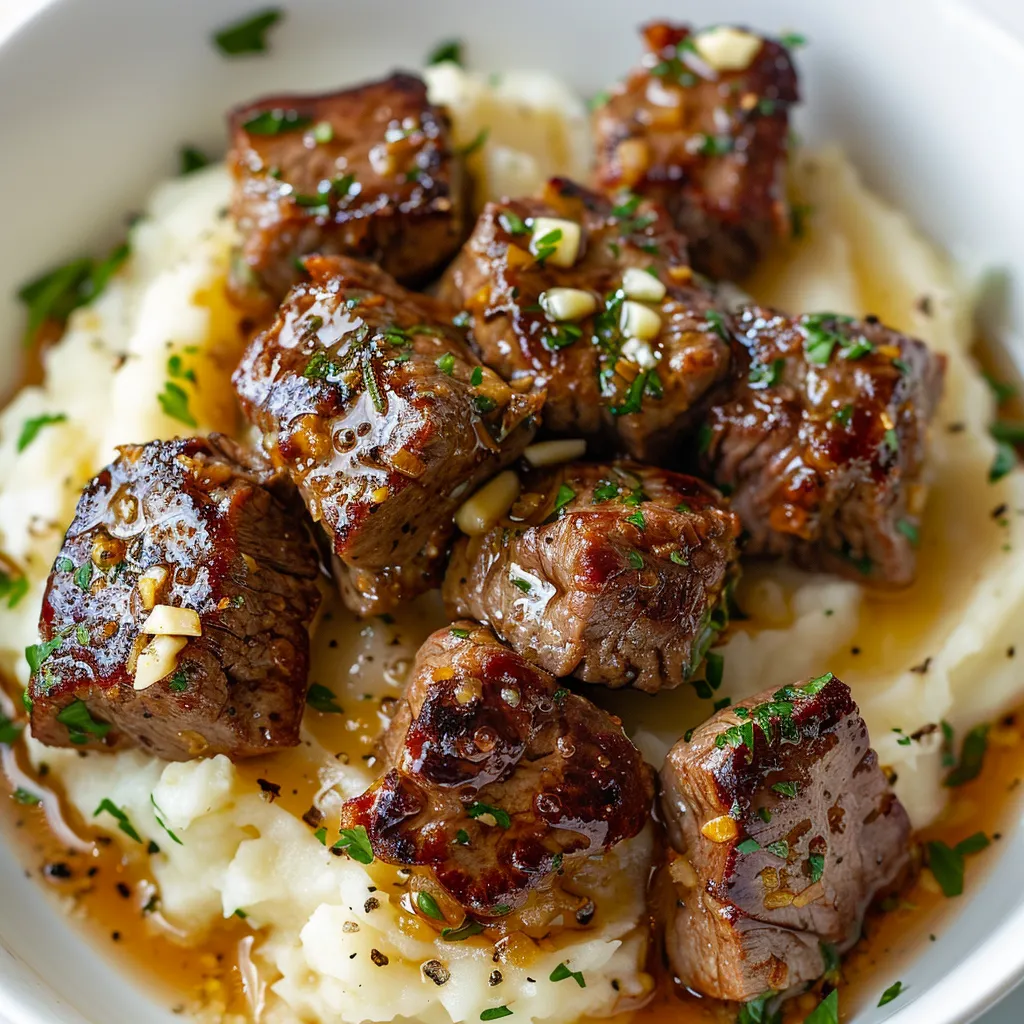 Morceaux de bœuf au beurre aillé et purée maison