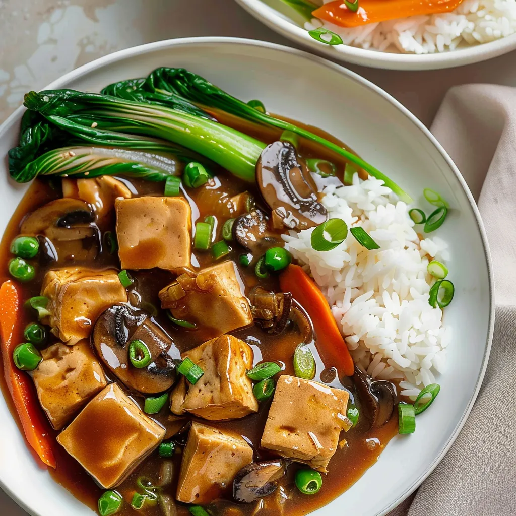 Ragoût délicieux de tofu aux champignons et légumes