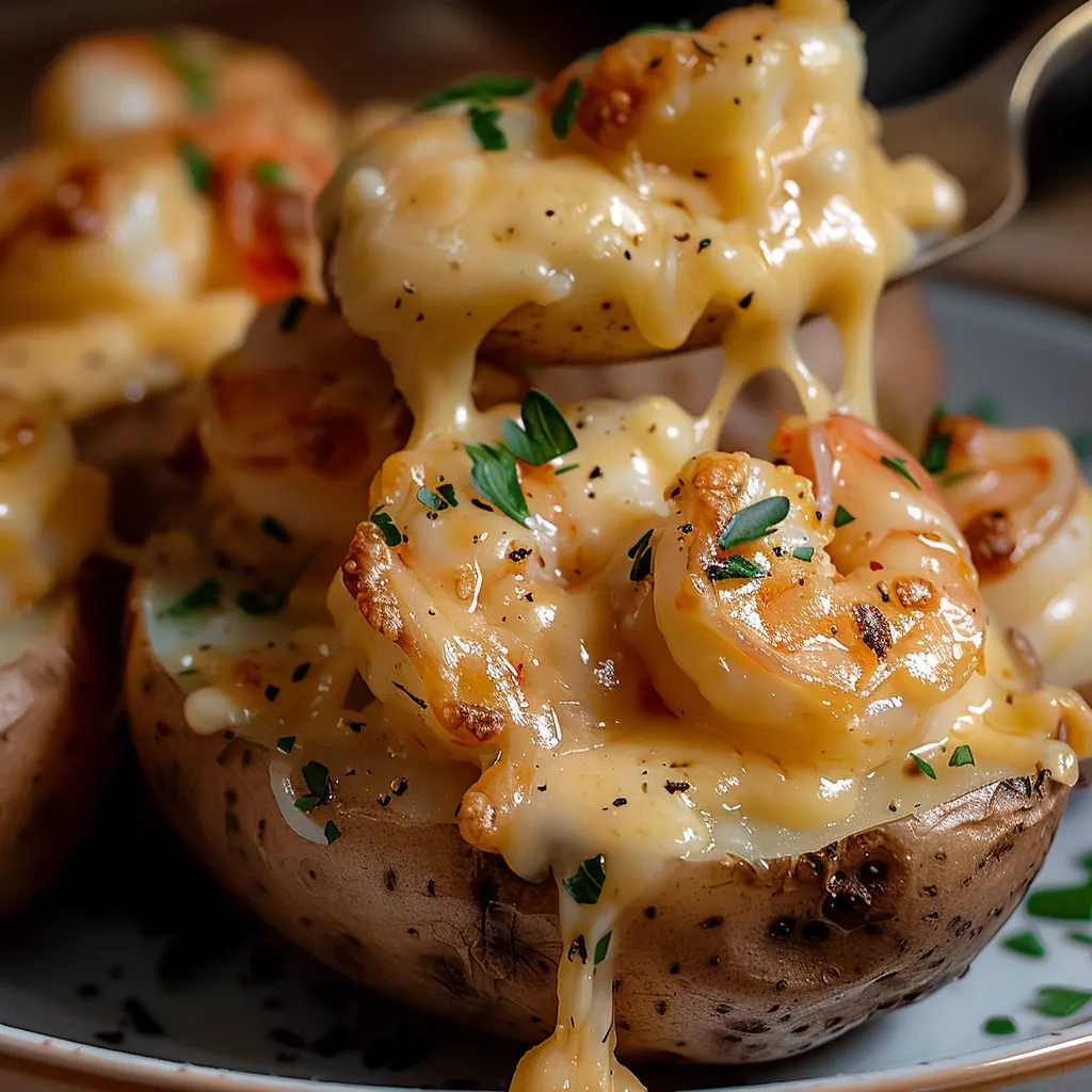 Patates au four avec gambas, dorées et savoureuses
