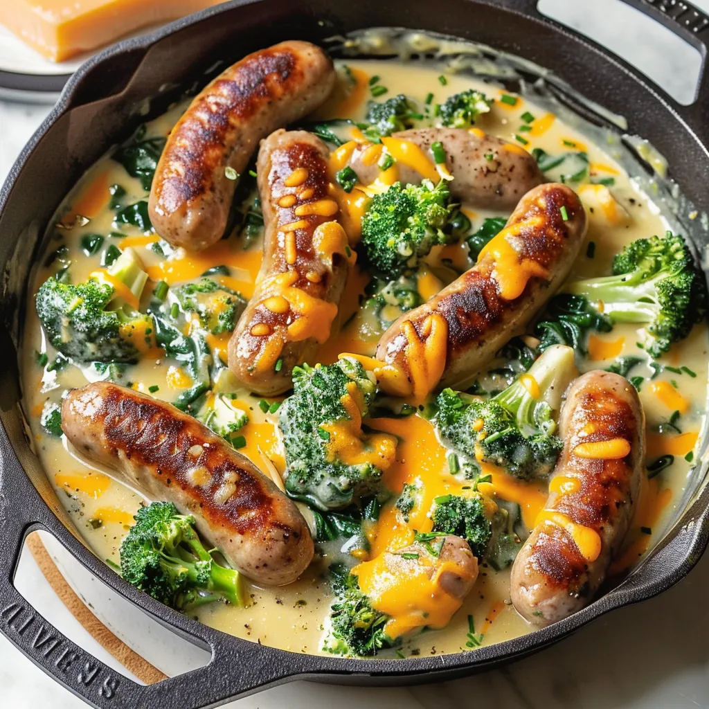 Plat crémeux saucisses brocoli