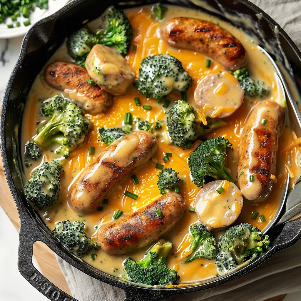 Gratin fondant de saucisses au brocoli nappé de cheddar